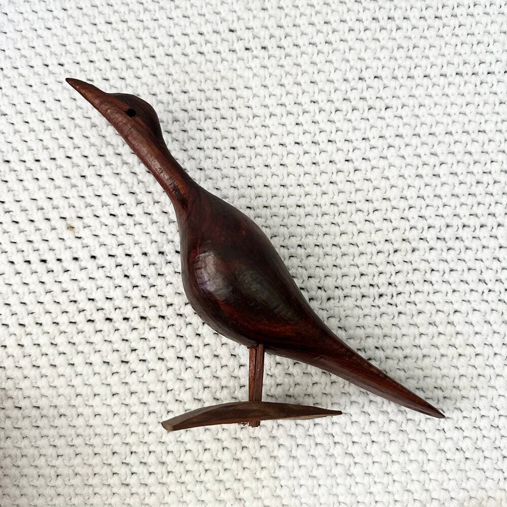 Mid Century Modern MCM Teak Pair Bird Standing Perched Figurines 7.5" 10" - Picture 5 of 8